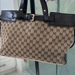 Gucci Brown and Beige Monogram Canvas Tote